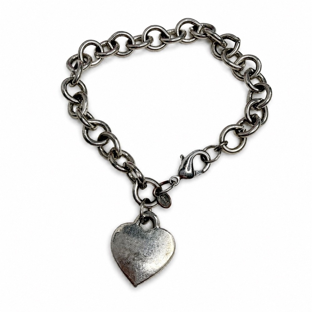 Vintage Monet Chunky Silver Tone Heart Charm Bracelet Y2K Signed